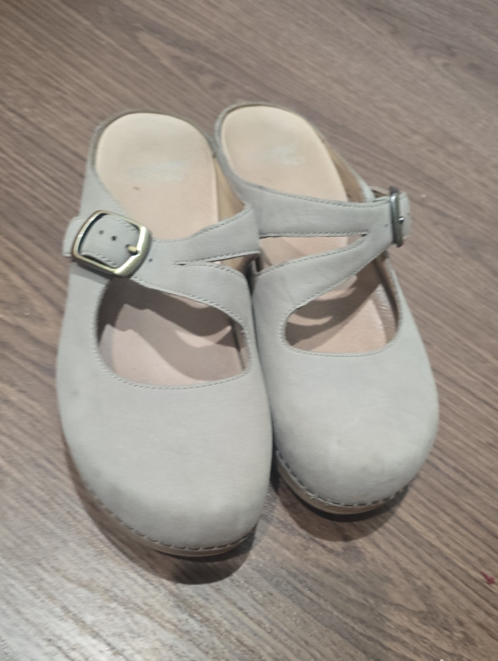 Dansko Women's Suede Mary Jane Mule in Light Beige with Buckle 38
